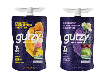 gutzy Organic® launches prebiotic plant protein smoothie pouches: Tropical mango and cherry berry acai